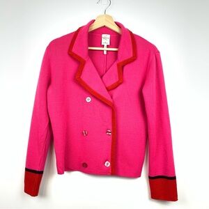 Kasha De Rodier Cardigan Pink Red Double Breasted Buttons Wool Blend Sz 38